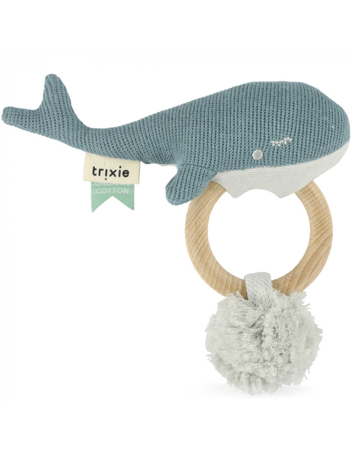 Anneau de dentition en bois et coton bio Baleine Trixie - Dröm