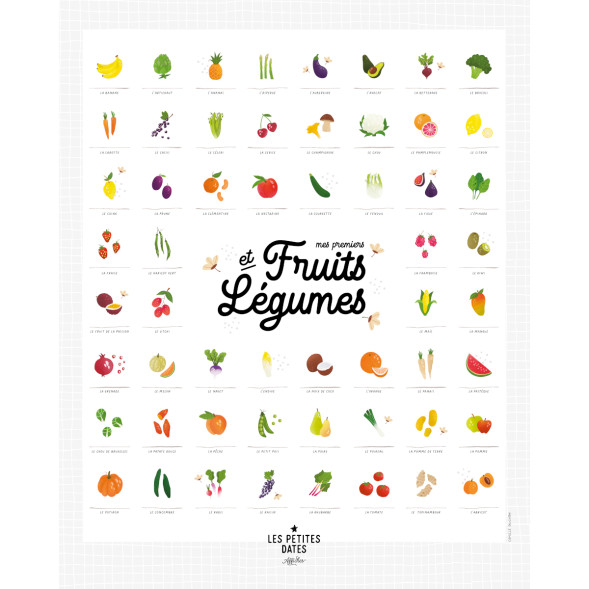 Affiche "Mes premiers Fruits et Légumes" By Léa le Pivert (40x50)  avec tampon & encrier Les Petites Dates