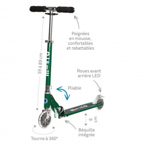 Trottinette pliable Micro Sprite avec roues LED "Bleu Pétrole" (5 ans et +) Micro Mobilty