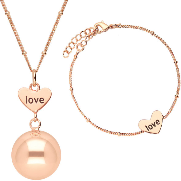 Set collier Bola + bracelet en argent plaquéRose Gold "Heart Angel"
