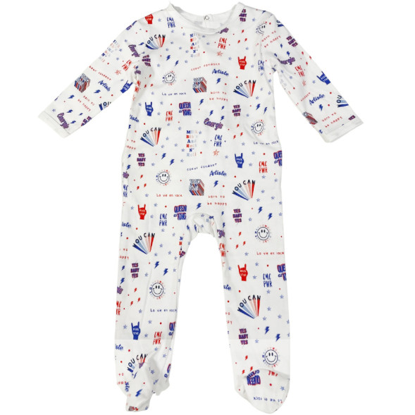 Pyjama bébé avec pieds en coton biologique "Bleu Blanc Rock"