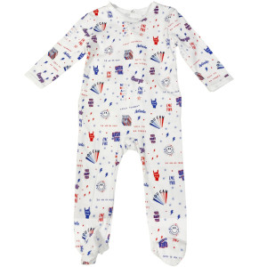 Pyjama bébé avec pieds en coton biologique "Bleu Blanc Rock" Changemacouche