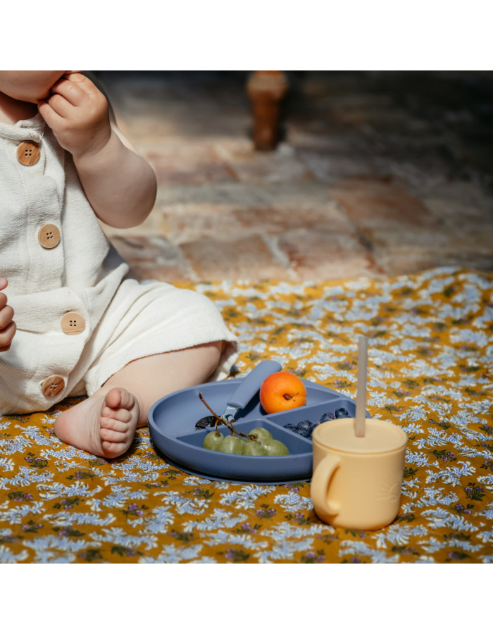 Assiette bébé en silicone à ventouse Bleu By Lille Vilde - Dröm