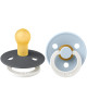 Tétines rondes en caoutchouc naturel (0-6 mois) Phosphorescent "Gris Fer/Bleu Layette" (x2)