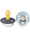 Tétines physiologiques Bibs en caoutchouc naturel (0-6 mois) Phosphorescent "Gris fer Night/Bleu layette" (x2)