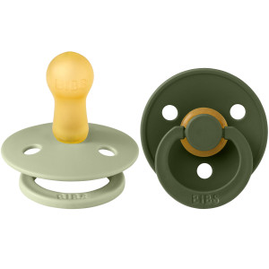 Tétines BIBS rondes en caoutchouc naturel (0-6 mois) "Vert Sauge/Kaki Foncé" (x2)