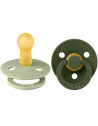 Tétines BIBS rondes en caoutchouc naturel (0-6 mois) "Vert Sauge/Kaki Foncé" (x2)