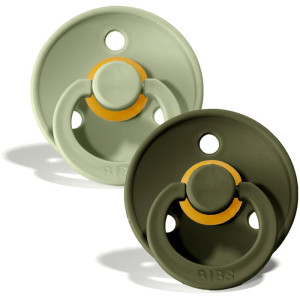 Tétines BIBS rondes en caoutchouc naturel (0-6 mois) "Vert Sauge/Kaki Foncé" (x2)