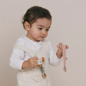 Attache tétine en double gaze de coton "Vieux Rose" Bebel
