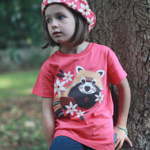 T-shirt bébé fille manches courtes en coton bio "Mibo Panda Roux" Coq en Pâte