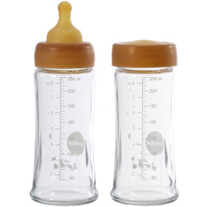 Biberon 240ml en verre "Naturel" Col Large (3-24 mois) Hevea