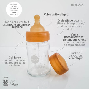 Biberon 240ml en verre "Naturel" Col Large (3-24 mois) Hevea