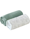 2 petits langes en gaze de coton bio "Blossom/Lichen" (70x70 cm)