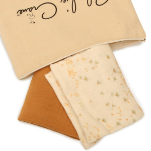 2 petits langes en mousseline de coton bio "Pia/Camel" (70x70 cm) Charlie Crane