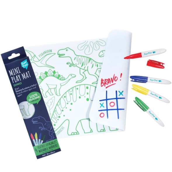 Set de table à colorier et dessiner en silicone Mini "Dino" + Feutres