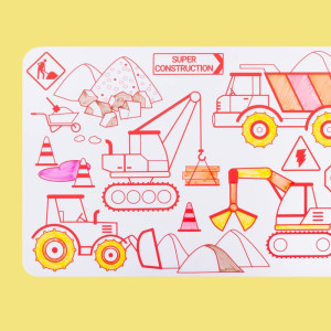 Set de table enfant à colorier et à dessiner en silicone Mini "Construction" + Feutres Super Petit