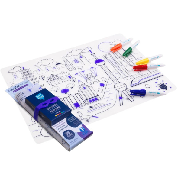 Set de table à colorier en silicone "Ville Futuriste" + Feutres