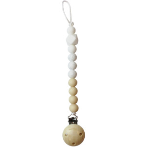 Attache tétine en perles de silicone avec clip en bois Navaho "Blanc piqué" Chewies & More