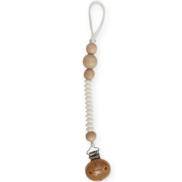 Attache tétine en perles de silicone avec clip en bois Lentil "Blanc"
