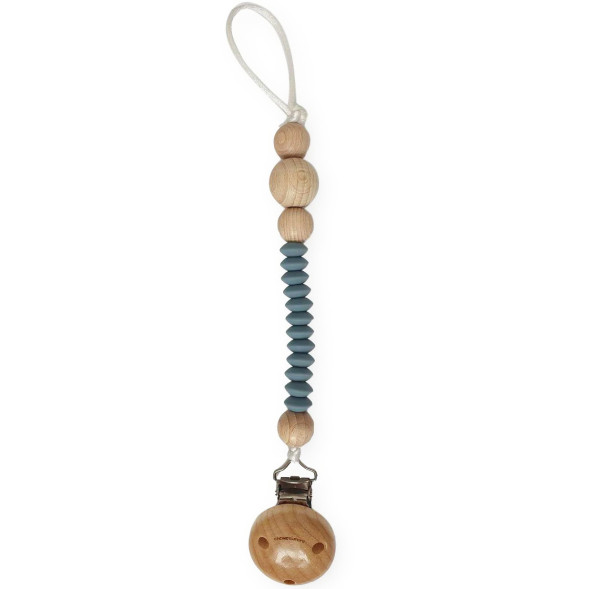 Attache tétine en perles de silicone avec clip en bois Lentil "Bleu Poudré"