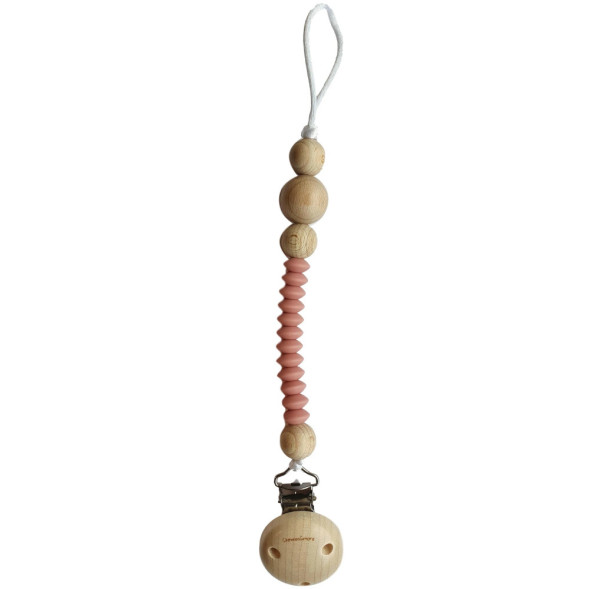 Attache tétine en perles de silicone avec clip en bois Lentil "New Rose"