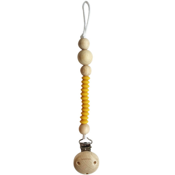 Attache tétine en perles de silicone avec clip en bois Lentil "Ocre"