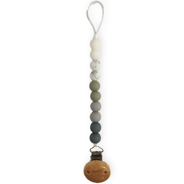 Attache tétine en perles de silicone avec clip en bois Ombre "Sauge" Chewies & More