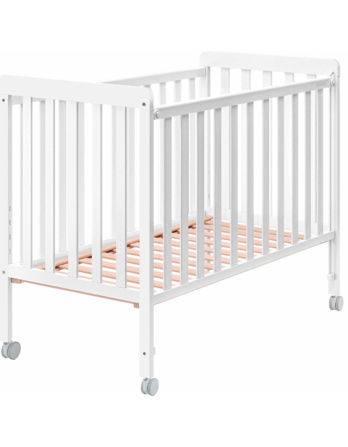 Lit Bébé Cangaroo Wing 120x60 Cm - Bois De Hêtre - 3 Hauteurs Ajustables - Roues Avec Frein - Blanc