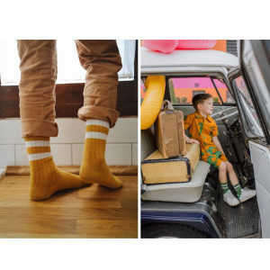 Chaussettes enfant hautes Nico à rayures Sport en coton égyptien "Curcuma" Collégien
