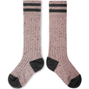 Chaussettes hautes enfant à rayures en coton Noa "Vieux Rose" Collégien