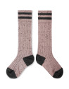 Chaussettes hautes enfant à rayures en coton Noa "Vieux Rose"
