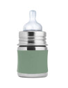 Biberon évolutif en inox à tétine débit lent (0-12 mois) "Vert Mousse" (150 ml) Pura
