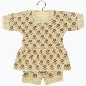 Ensemble Félicie en tricot "Fleurs des champs Brique" pour Poupon Gordis