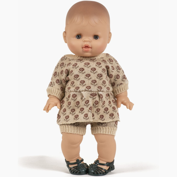 Gordis - Ensemble Félicie en tricot "Fleurs des champs Brique" pour Poupon Gordis