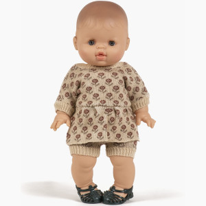 Ensemble Félicie en tricot "Fleurs des champs Brique" pour Poupon Gordis
