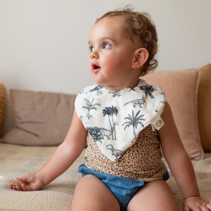 Bavoirs bandana en mousseline de coton bio et éponge Mael "Baby T-Rex" (x2) Milinane