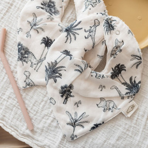 Bavoirs bandana en mousseline de coton bio et éponge Mael "Baby T-Rex" (x2) Milinane