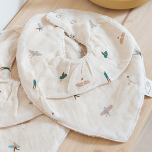 Bavoirs bandana en mousseline de coton bio et éponge Mael "Waikiki" (x2) Minilane
