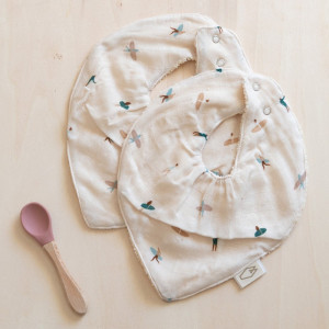 Bavoirs bandana en mousseline de coton bio et éponge Mael "Waikiki" (x2) Minilane