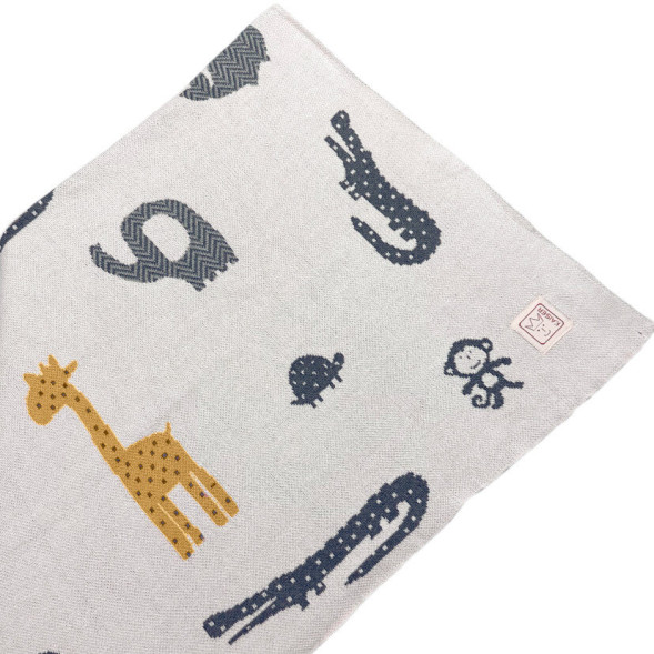 Couverture bébé en tricot de coton bio "Animaux" (80x100 cm)