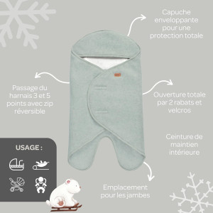 Couverture bébé Babynomade en double polaire "Vert Sauge" (0-6 mois) Red Castle