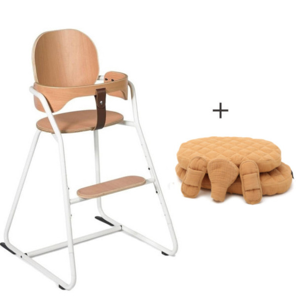 Chaise haute évolutive TIBU en bois "Gentle White" + Baby Set + Coussins (au choix)