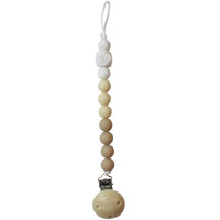 Attache tétine en perles de silicone avec clip en bois "Noisette/Blanc piqué"
