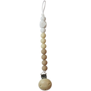 Attache tétine en perles de silicone avec clip en bois "Noisette/Blanc piqué" Chewies & More
