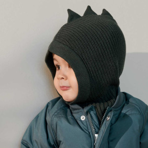 Cagoule enfant en tricot coton bio Hanibal Dino "Vert Forêt" Liewood