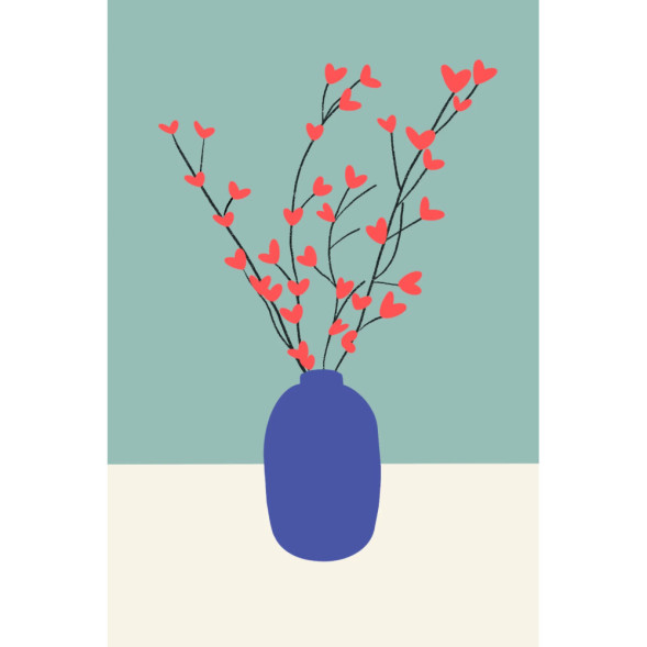 Carte Postale FLEURS "Vase Fleurs de Coeurs"