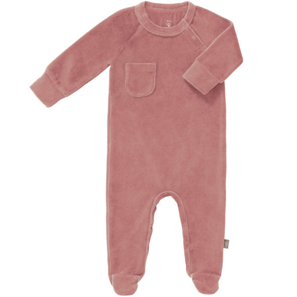 Pyjama bébé avec pieds en coton bio Velours "Rose Poudré"