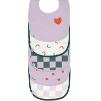 Bavoirs imperméables en coton bio Happy Rascals "Coeur Lavande" (x5)  (3-18 mois)