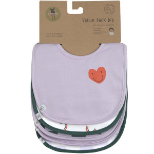 Bavoirs imperméables en coton bio Happy Rascals "Coeur Lavande" (x5) Lassig