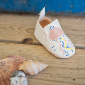Chaussons bébé en cuir My Blublu "Pieuvre Blanc" Easy Peasy